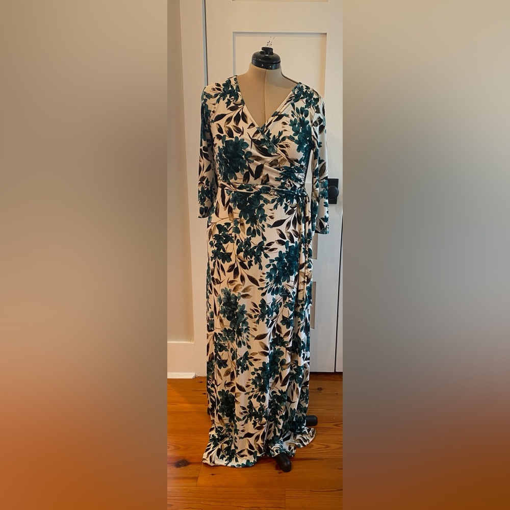 Pinkblush Teal and White Floral Long Sleeve Dress